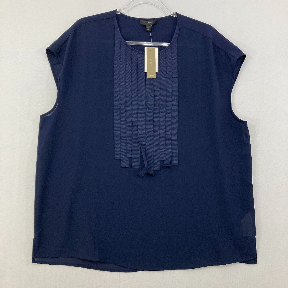 New J. Crew size 16 Tall Navy Keyhole Grosgrain Ribbon Preppy Blouse Office - Picture 1 of 12